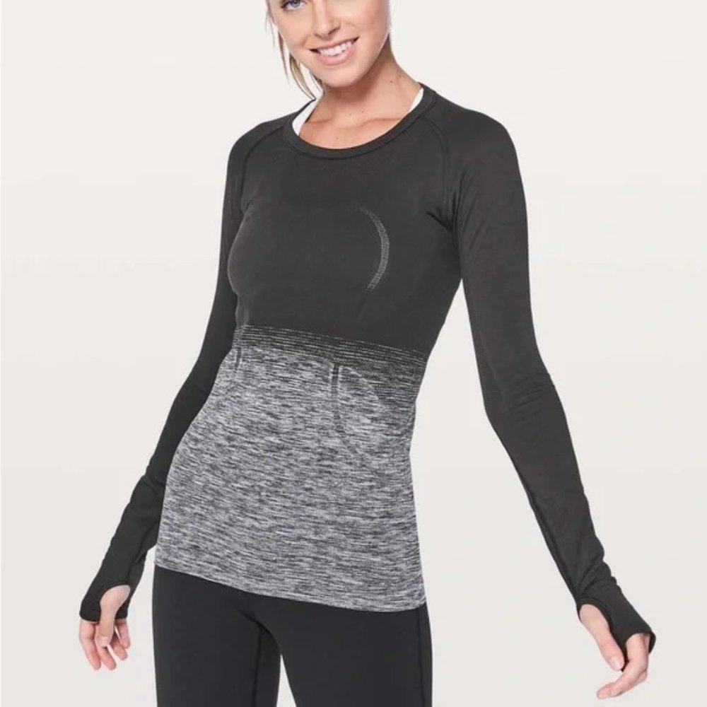 Lululemon Athletica Black/Gray Ombré Swift Tech Long Sleeve 2.0 Top. Size 6
